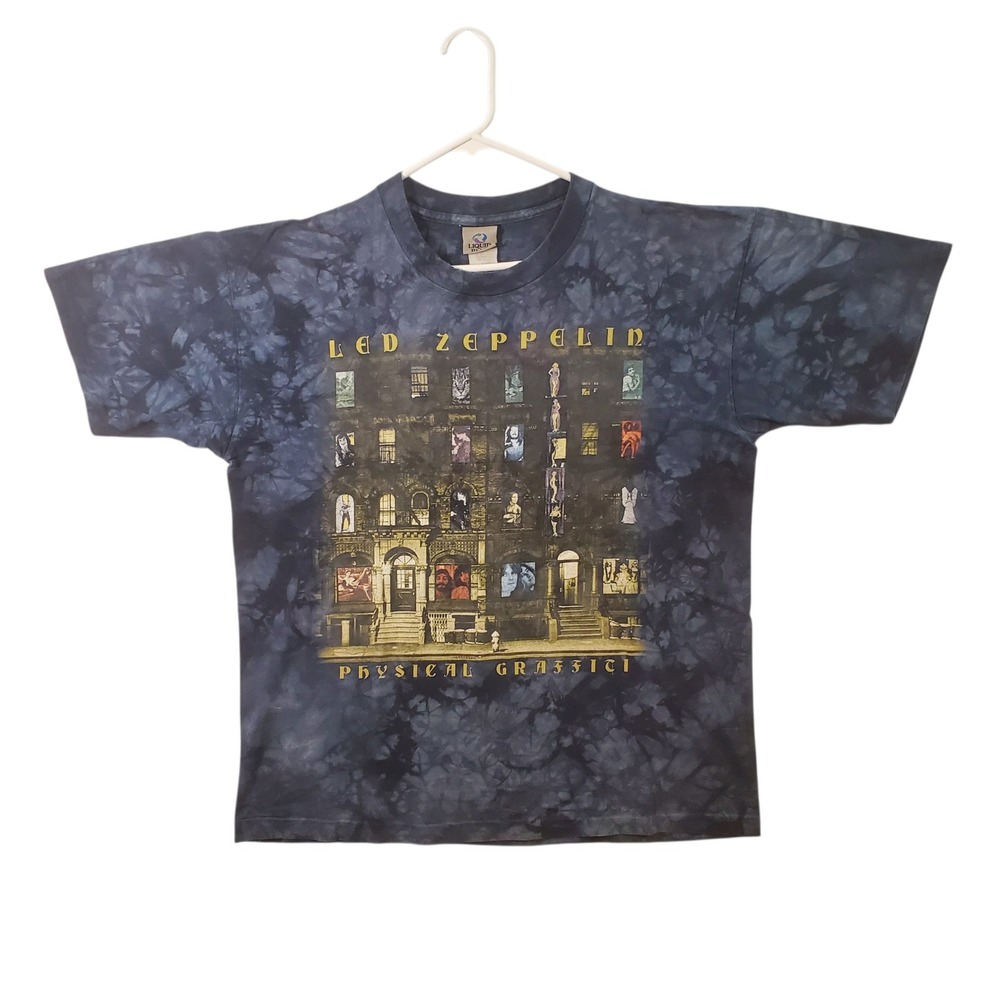 Vintage Led Zeppelin Physical Graffiti L T-Shirt Single Stitch Liquid Blue Tee